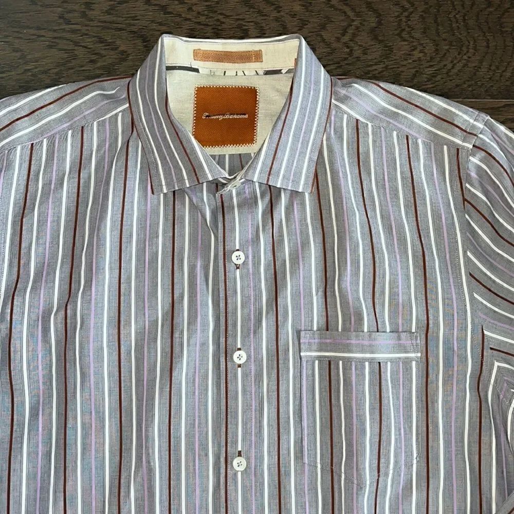 Amazing Men’s Purple stripe Party Tommy Bahama summer shirt button down collar L